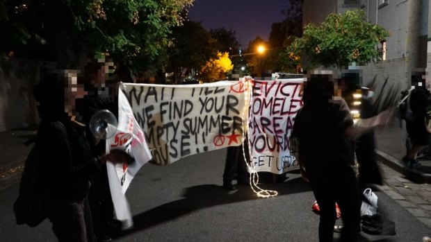 The protest outside Robert Doyle's home on Saturday night.