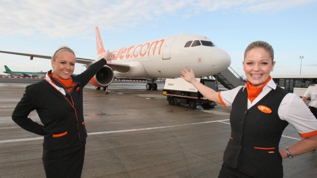 Easyjet cabin crew at Belfast International Airport.   