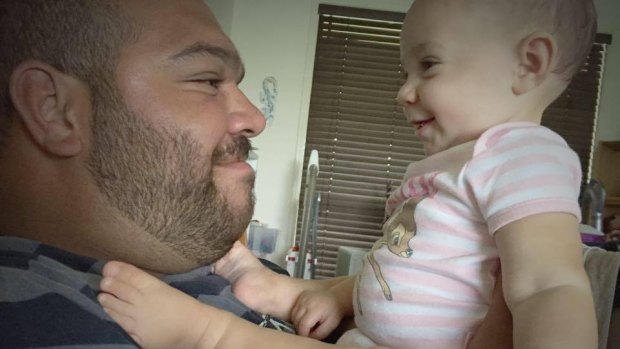 Rugby league player Zane Purcell, who died at Ballina on Sunday, seen here with his daughter.