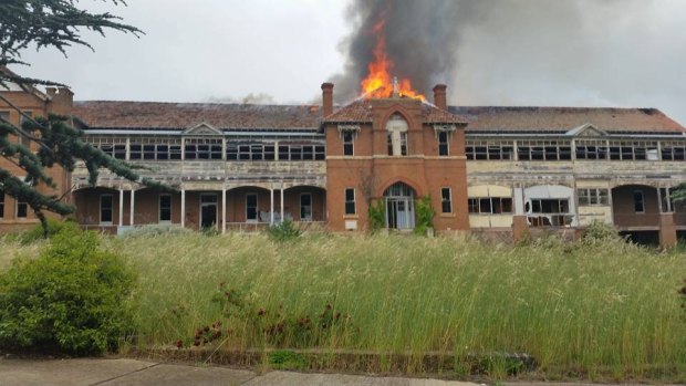 Goulburn's historic St John's Orphanage on fire on Wednesday.