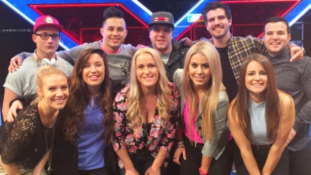 Bianca and Johanna (front row, second from left and centre) with other <i>X Factor</i> finalists in 2015.