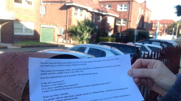 Disgust: Anti-Semitic flyers have been distributed in Bondi.