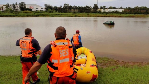 The NSW SES Parramatta unit retrieved an abandoned car from flood waters on Tuesday.