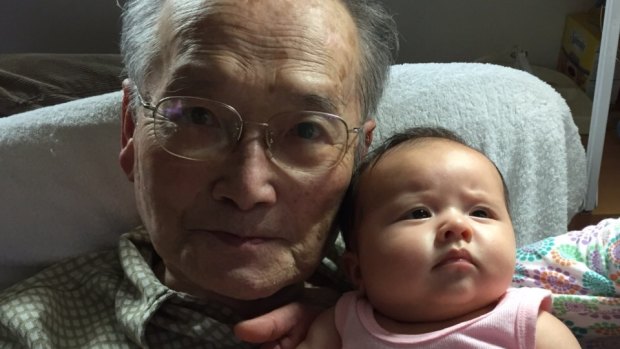 Wang Chunming, 91, with grandaughter Isla Turnbull, born in May. Isla is the daughter of Alex Turnbull and Yvonne Wang, and granddaughter of Prime Minister Malcolm Turnbull