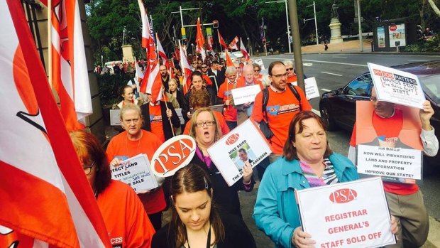 Staff at NSW's Land and Property Information protested the government's privatisation plans last June.