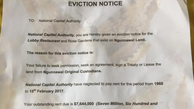 The eviction notice issued to the NCA at the Lobby Restaurant.