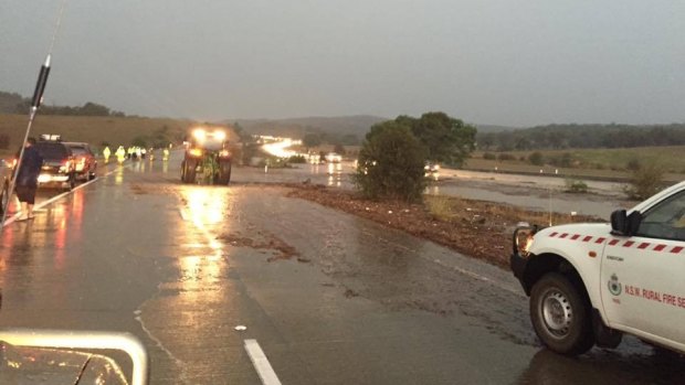 The NSW Rural Fire Service arrives to help stranded drivers on the Federal Highway.