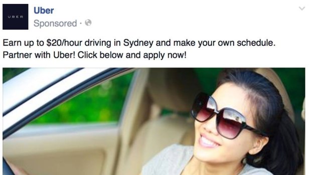 An ad that appears on Facebook for Uber drivers.