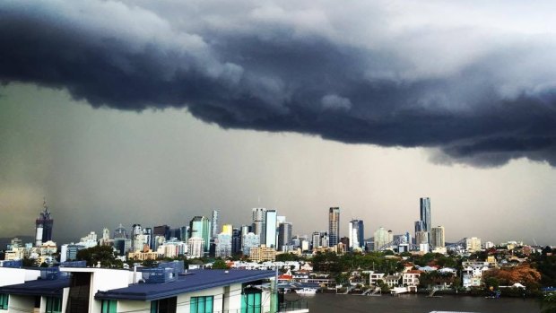 Third strike? Forecasters say Brisbane may cop a third storm on Thursday afternoon, though not as severe as the storm that hit on Tuesday (pictured). 