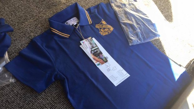 The new Hazelbrook Public School polo shirt, which is made from cotton and recycled polyester.