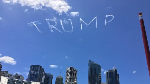 "Trump" appears in skywriting over Sydney. 