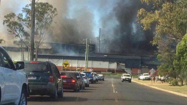 A fire at the bacon factory in Kingaroy sent thick plumes of potentially toxic smoke into the air on Sunday morning.