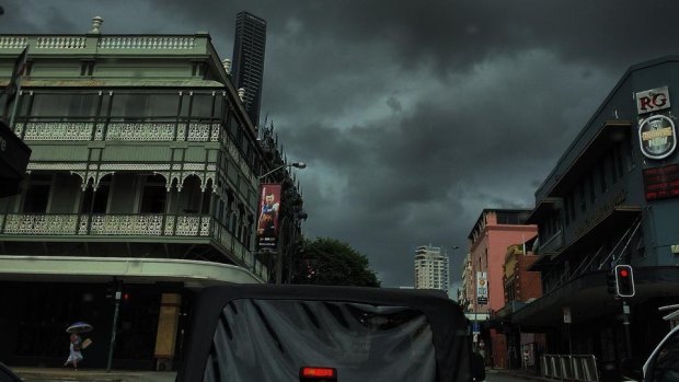 Dark clouds hang over Brisbane on Thursday morning.
