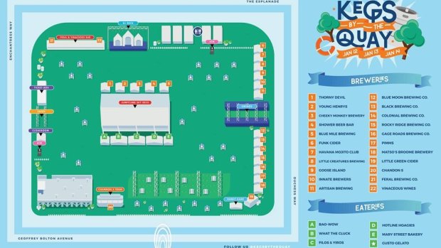 A map of where vendors will be at Kegs on the Quay.