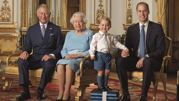 Prince George has stolen the show as he stands front and centre on a pile of gym blocks at a photoshoot for the Queen's 90th birthday.