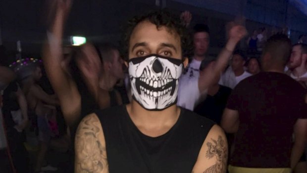 Zane Raffie, 21, at the Defqon festival. He has been charged with trying to conceal drugs at Sydney Olympic Park.