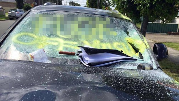 As well as graffiti, the windscreen was smashed in.