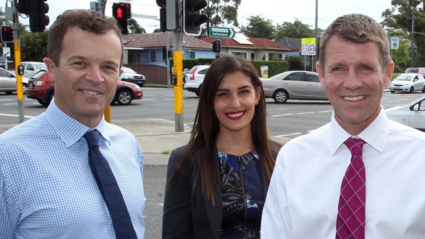 Premier Mike Baird, right, the Liberals' Eleni Petinos and Environment Minister Mark Speakman.