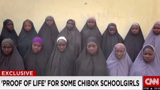 Fifteen girls appear in this video broadcast by CNN and believed to have been made in December to prove the girls are well.