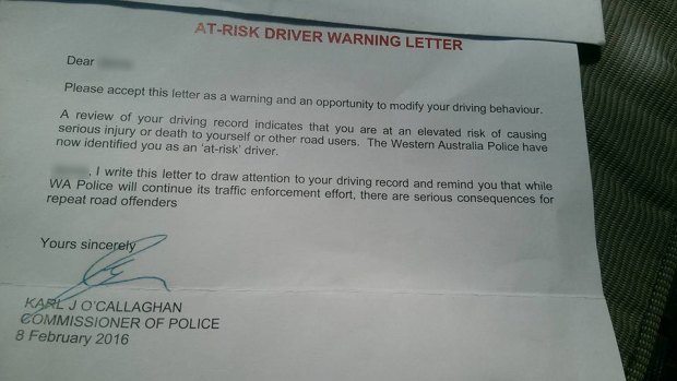 One of two letters WA Police have sent out to WA's worst drivers. 