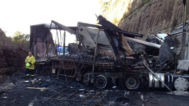 The truck was destroyed in the crash and fire on the M1 Pacific Motorway.