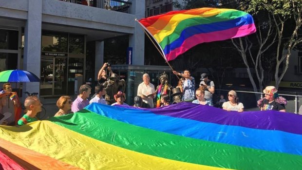 A loud and proud crowd descended on the streets of Brisbane to march in support of the International Day against Homophobia, Transphobia and Biphobia.