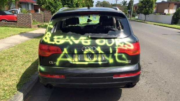 The graffitied car on Johnson Road, Bass Hill.