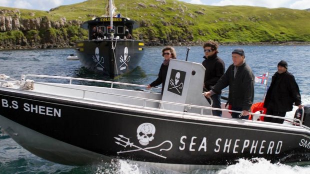 The BS Sheen on the water with members of Sea Shepherd.