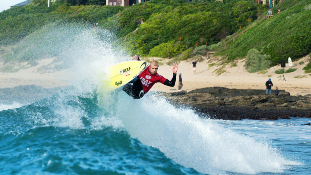 Victory: Mick Fanning has started with a win in his first surf back at Jeffreys Bay.