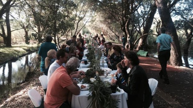 The community's recent 'long table breakfast' at the wetland to thank its volunteers. 