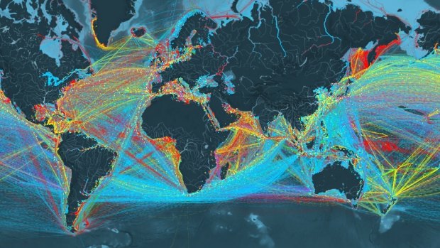 A complete map of global shipping routes.