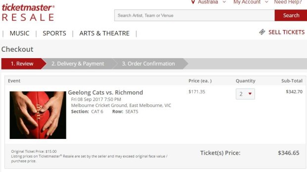 Tickets for the Geelong v Richmond final, listed as originally costing $15, were being resold for 11 times the price.