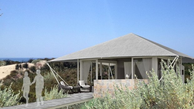 An artist's impression of what one of the beachside "tents" will look like at Pinky's beach on Rottnest.