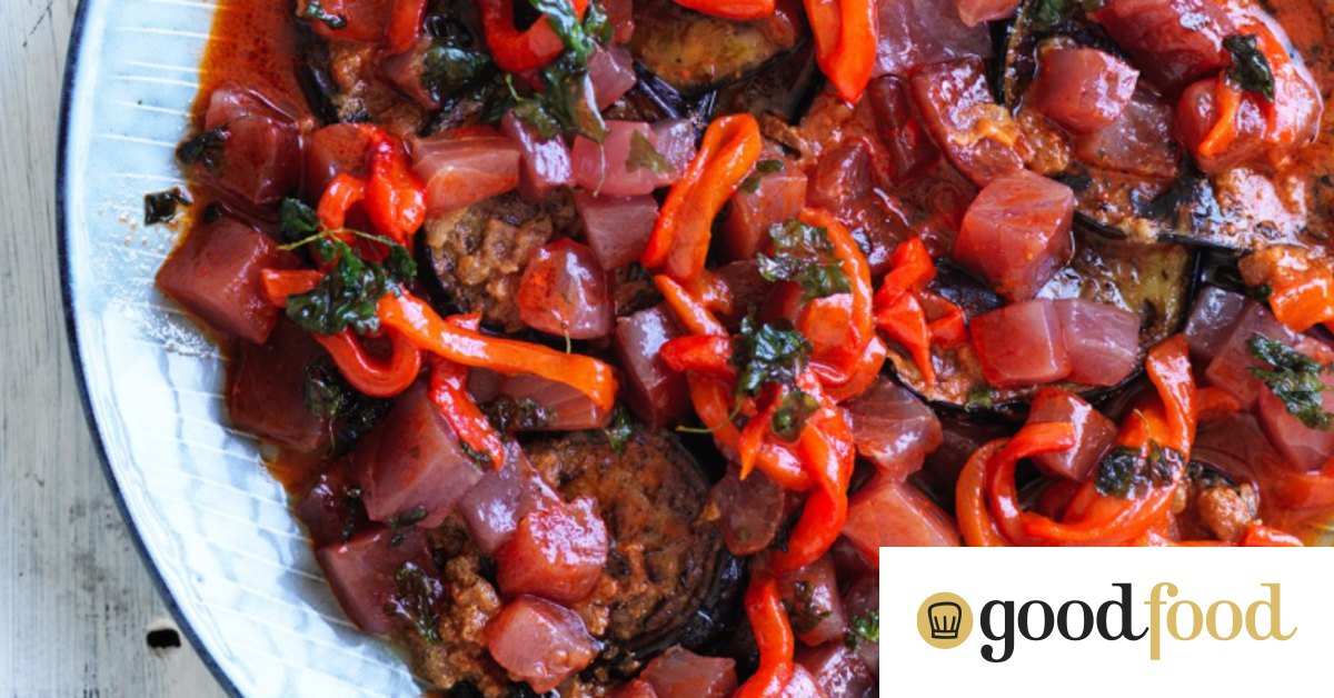 Raw tuna, capsicum and eggplant salad recipe