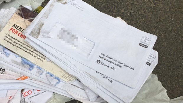 Same-sex marriage surveys found dumped in Melbourne's CBD.