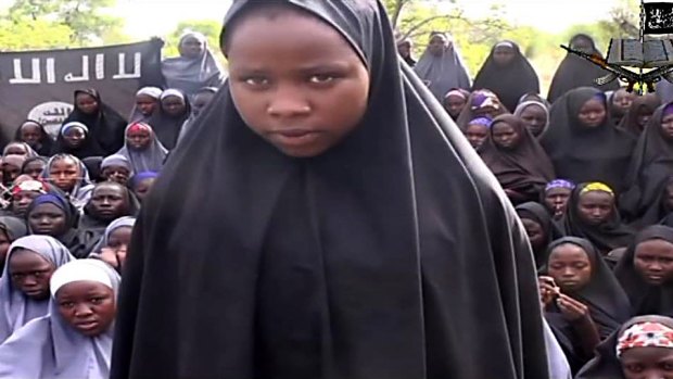 Image from the first video by Boko Haram after the abduction of the Chibok girls in 2014.