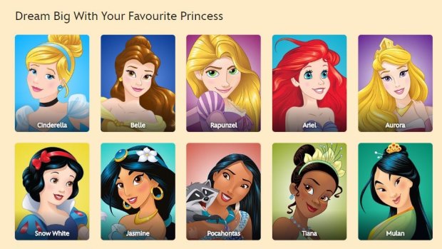 The pantheon of Disney princesses (absent: Merida of Brave).
