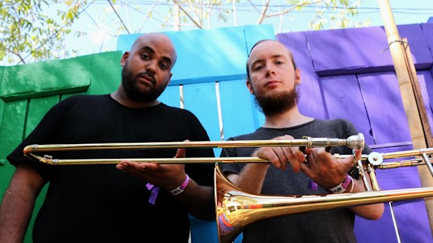 Bullhorn front man Roman Albert and trombone player Brodie McAllister.