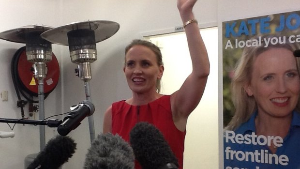 Kate Jones makes her victory speech after defeating Campbell Newman for the seat of Ashgrove.