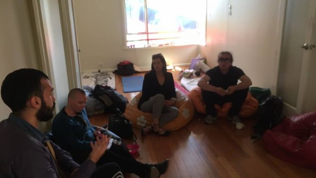 Greens MP for Melbourne, Ellen Sandell, at the Collingwood house occupied by homeless people. The house is owned by the government and was to be demolished for the abandoned East West Link tollway. 