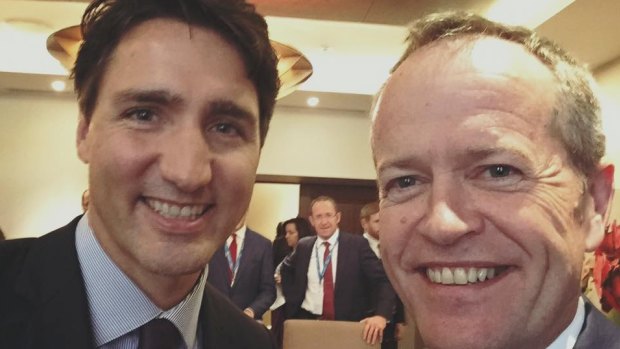 Opposition Leader Bill Shorten with Canadian Prime MinsterJustin Trudeau last month. 