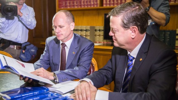 Campbell Newman (left) has agreed the LNP state opposition, led by Tim Nicholls (right), has been 'mediocre'.