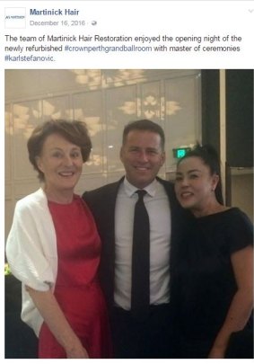 Stefanovic with hair transplant surgeon, Dr Jennifer Martinick (left) and a friend (right).