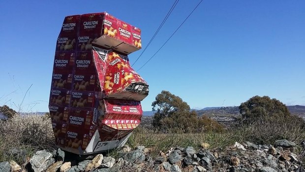 Two cardboard heads reminiscent of the iconic Easter Island stone heads have mysteriously appeared next to the Tuggeranong Parkway.