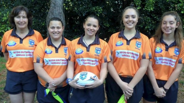 Girl power: The all-female referees line-up for the Balmain Junior Rugby League grand finals.