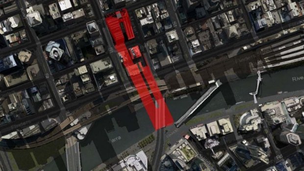 A shadow diagram of the proposed towers on Collins Street show they just overshadow the south bank of the Yarra River during the banned period.