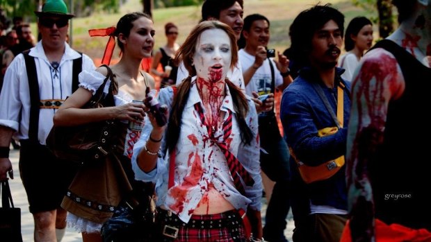 Zombies have been marching in Brisbane's Roma Street Parklands for a decade.