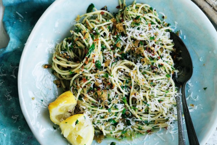 Neil Perry's spaghetti with garlic, pangrattato and olive oil.