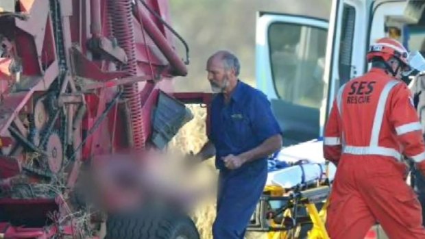 It took rescuers nearly three hours to free Don Fagg from the hay baler. 