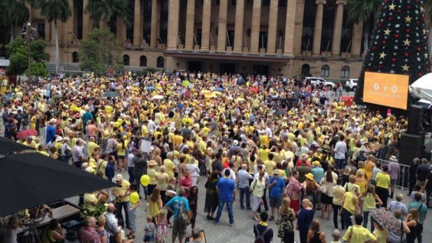Crowds build in King George Square for the Doing it for Allison Baden-Clay rally.